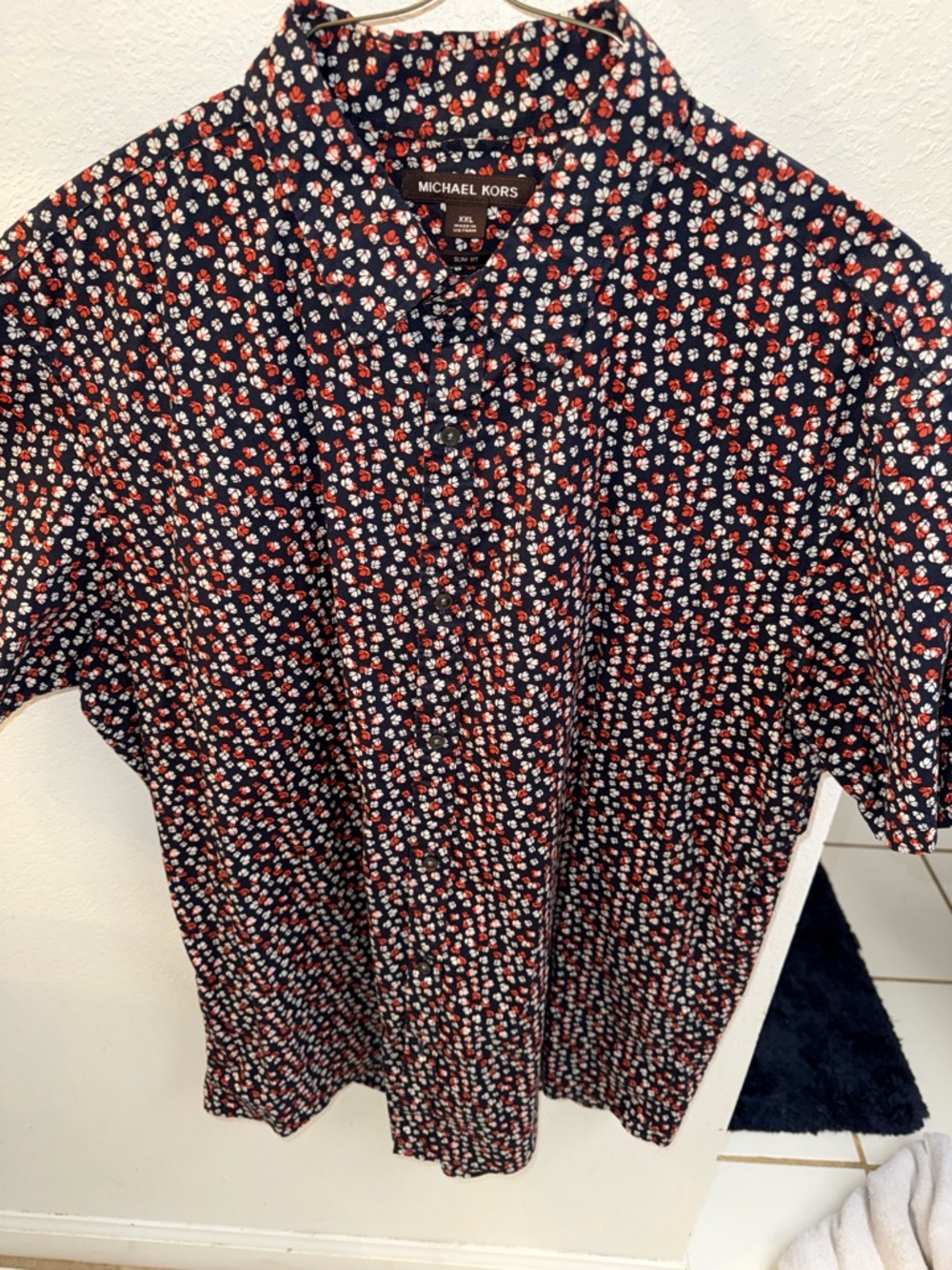 Men’s Michael Kors Navy Short-Sleeve Floral Button-Down Shirt